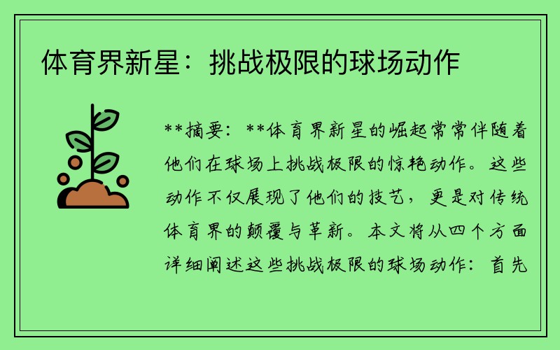 体育界新星：挑战极限的球场动作